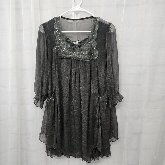 Pretty Angel Gray Dress Fairy Goth Whimsigoth Angelic Silk S - Picture 9 of 12